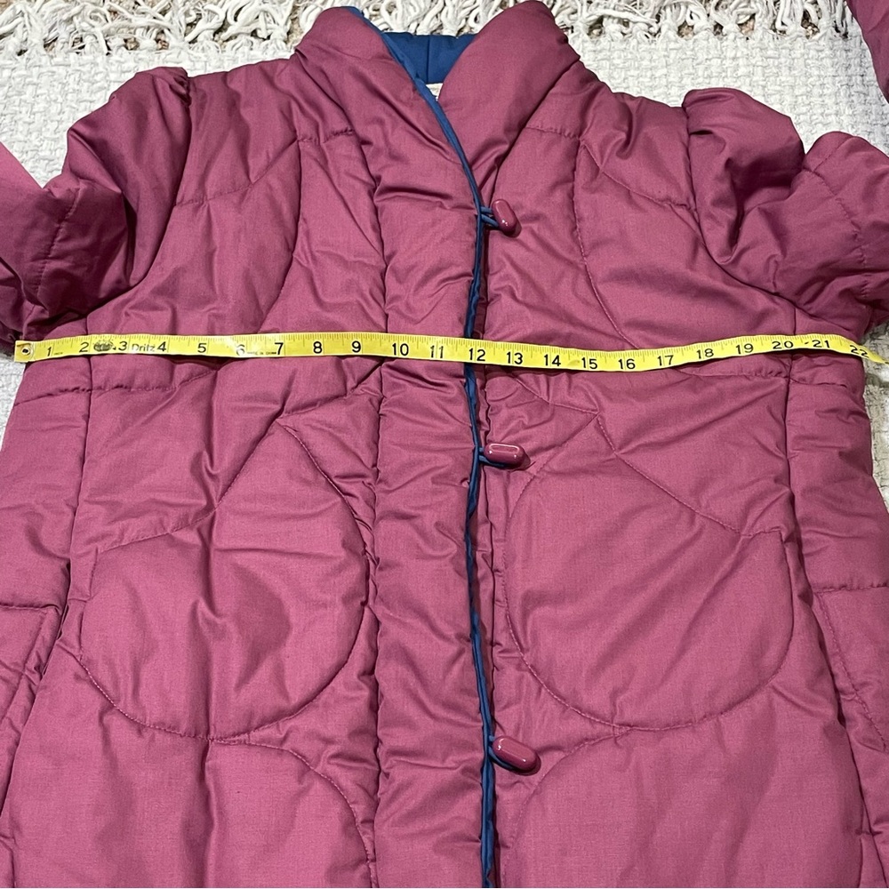 RARE Vtg 70s 80s Quilted Puffer Coat Saxton Hall Mauve/Blue Full Length Medium - Picture 12 of 16
